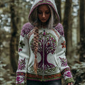 Comstylish Women's Vintage Viking Celtic Knot Tree Of Life Art Knit Zip-up Hooded Sweater