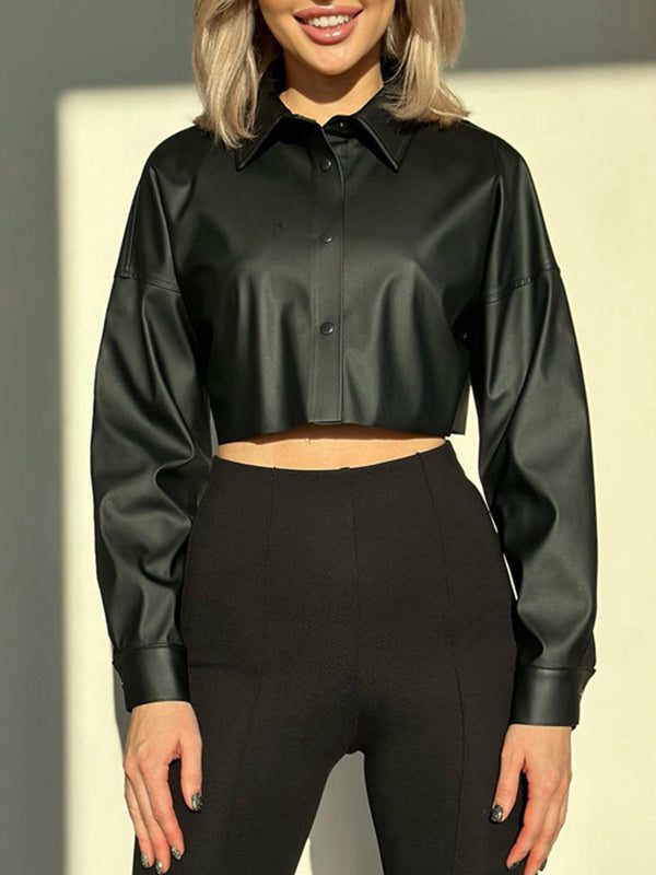 Long Sleeves Loose Buttoned Color Lapel Blouses&shirts Tops
