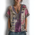 Bohemian Style V-neck Butterfly And Flower Embroidery Cotton And Linen Short Sleeve elevenforest