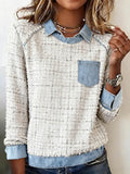 Women'S Solid Color Patchwork Denim Sweatshirt 