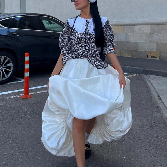 Taruxy Satin High Waisted Skirt for Patchwork Ball Gown Party Long Skirt Color Loose Summer Female