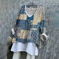 Floral Patchwork Japanese Sashiko Art Linen Blend Tunic elevenforest