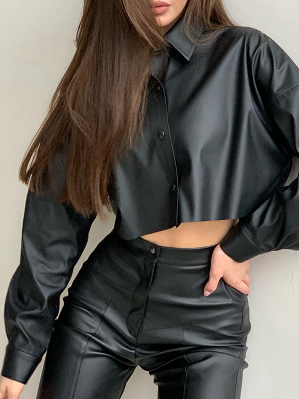 Long Sleeves Loose Buttoned Color Lapel Blouses&shirts Tops