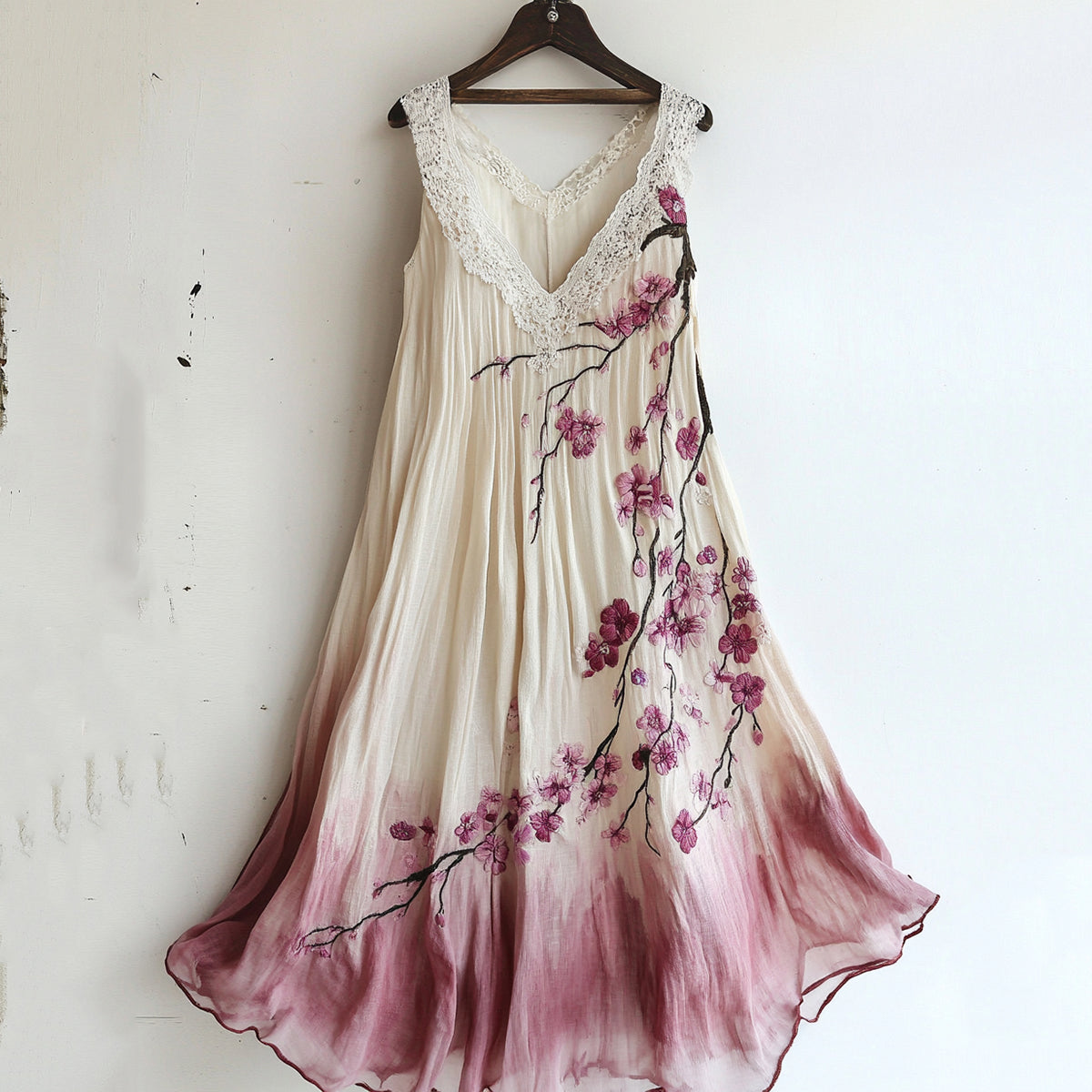 Vintage Cherry Blossom Floral Lace Gradient Art Comfy Tank Dress elevenforest