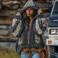 Women's Celtic Knot Jacquard Chunky Knit Contrast Zip Hooded Sweater elevenforest