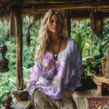 Women's Vintage Floral Art Cotton And Linen Shirt elevenforest