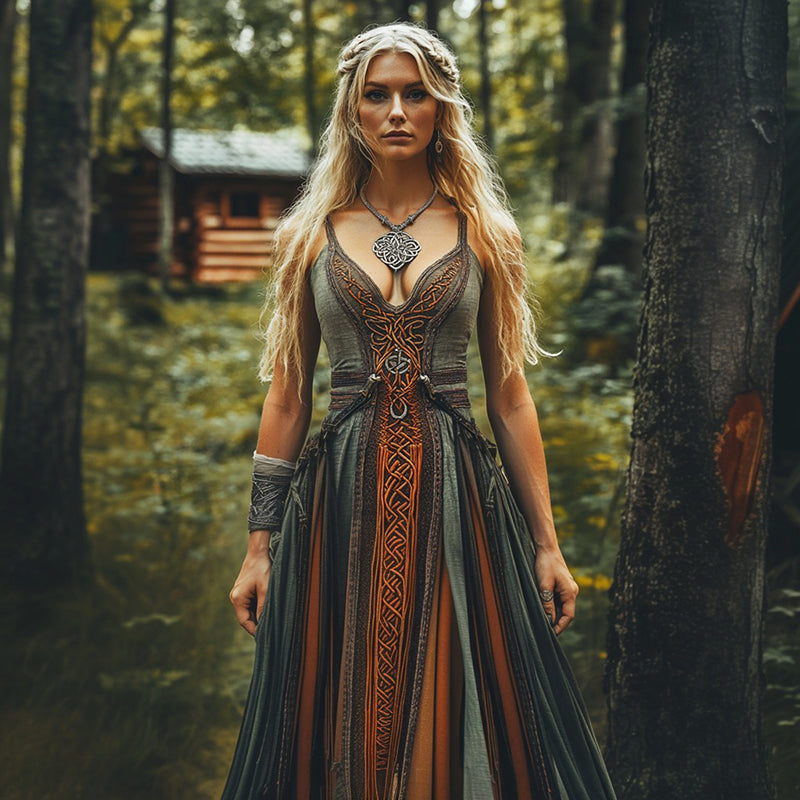 Viking Celtic Knot Gradient Art Suspenders Maxi Dress elevenforest
