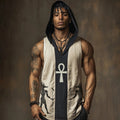 Egyptian God Anubis & Ankh Cross Hooded Linen Vest elevenforest