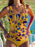 Women's Yellow Leopard Print Summer Beach Halter Top And Triangle Briefs Tankini Set