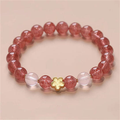 Buddha Stones Natural Strawberry Quartz Peach Blossom Pixiu Attract Fortune Healing Bracelet