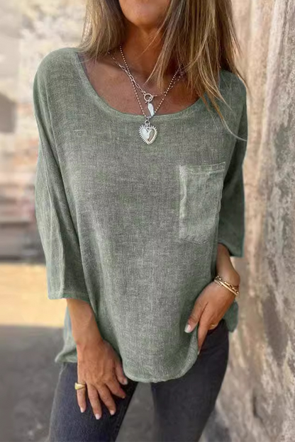 Color Pocket O Neck T-shirts(4 Colors)