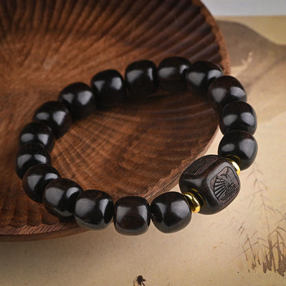 Buddha Stones Tibetan Ebony Wood Barrel Beads Lucky and Treasure Balance Bracelet