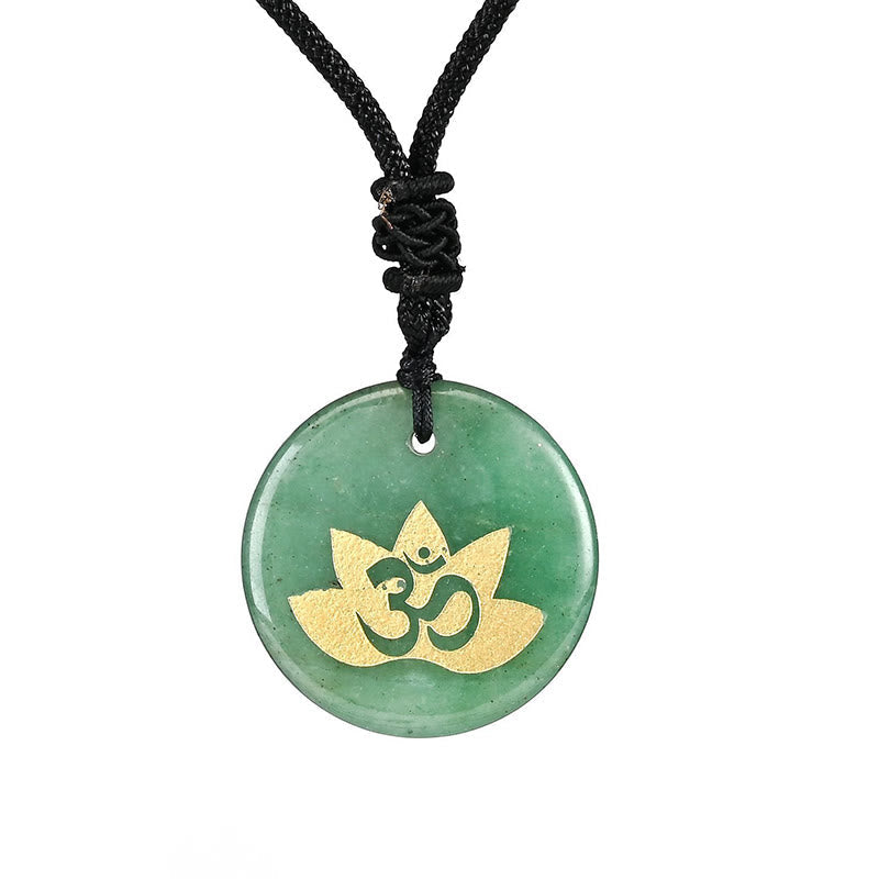 Buddha Stones Om Lotus Symbol Various Crystal Amethyst Tiger Eye Healing Necklace Pendant