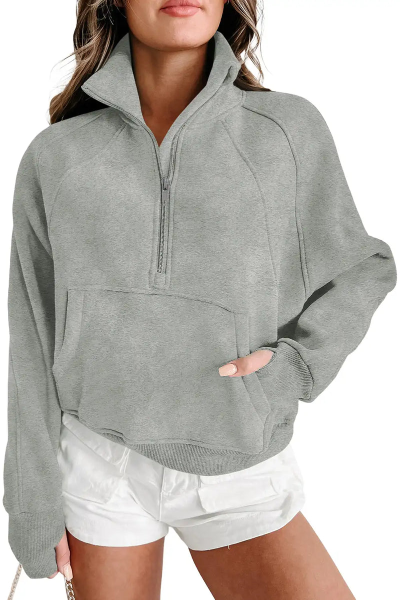 Gray Ribbed Thumbhole Sweatshirt