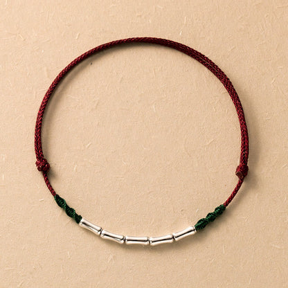 Sterling Silver Bamboo Luck Bracelet With Ultra-thin Rope