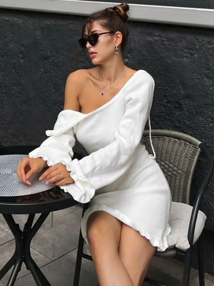 Taruxy Backless Knitted Mini Dress for Lace Up Long Sleeve Short Dresses Hot Club High Waist Dress Femme