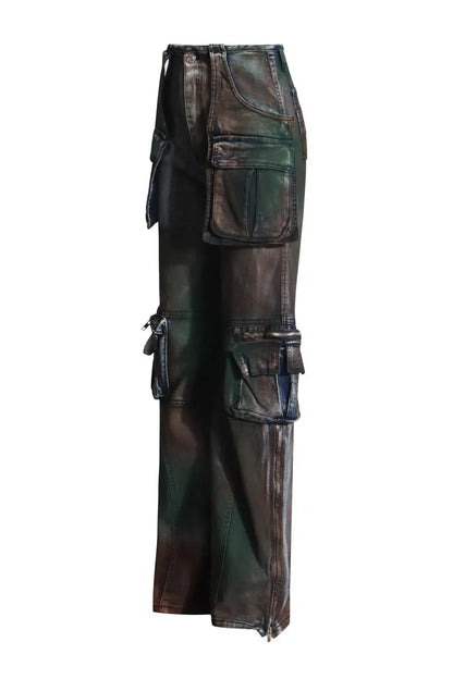 Patchwork Pocket High Waist Straight Denim Jeans