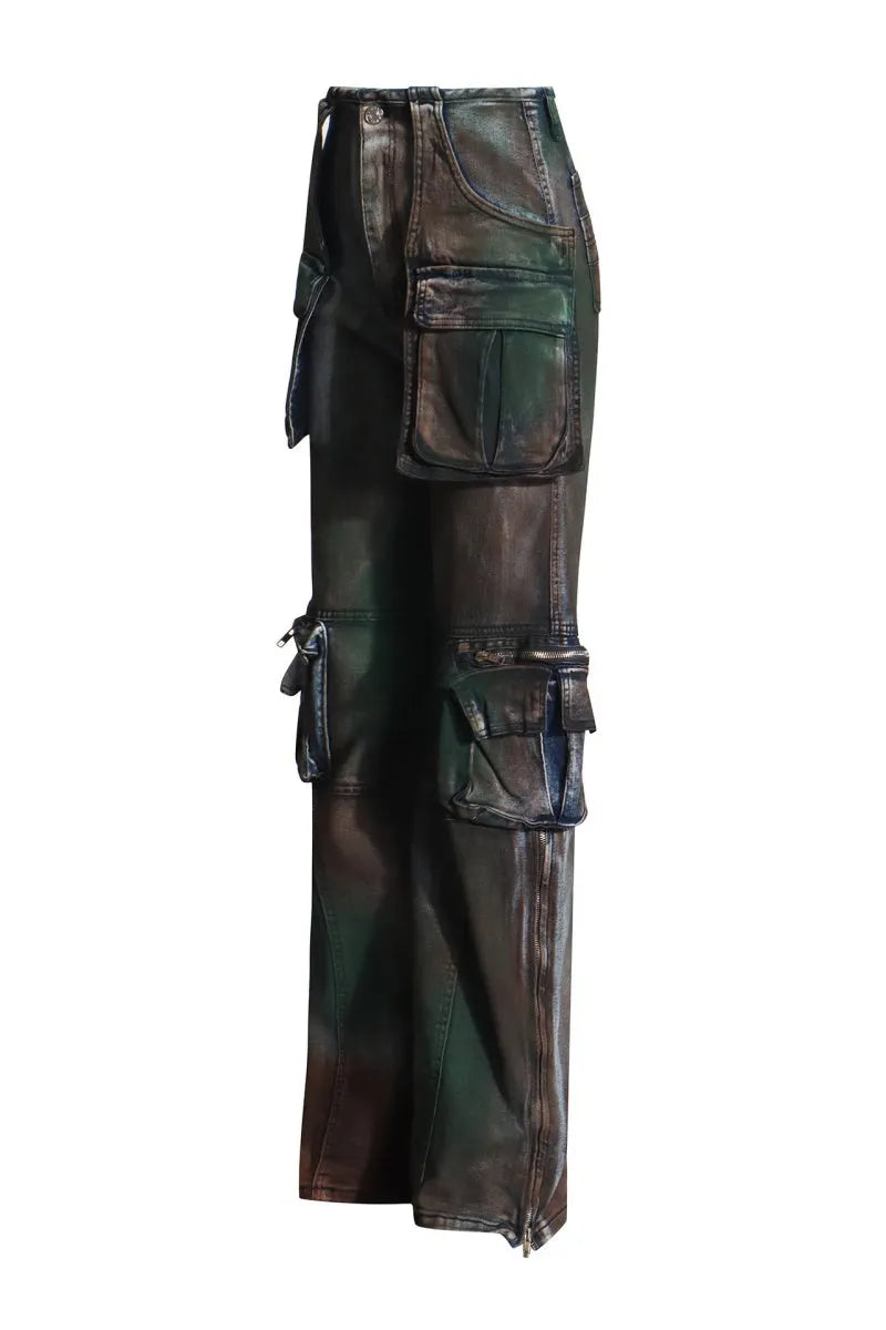 Patchwork Pocket High Waist Straight Denim Jeans