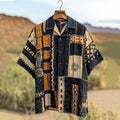 Men's Retro Patchwork Contrast Color Linen Shirt elevenforest
