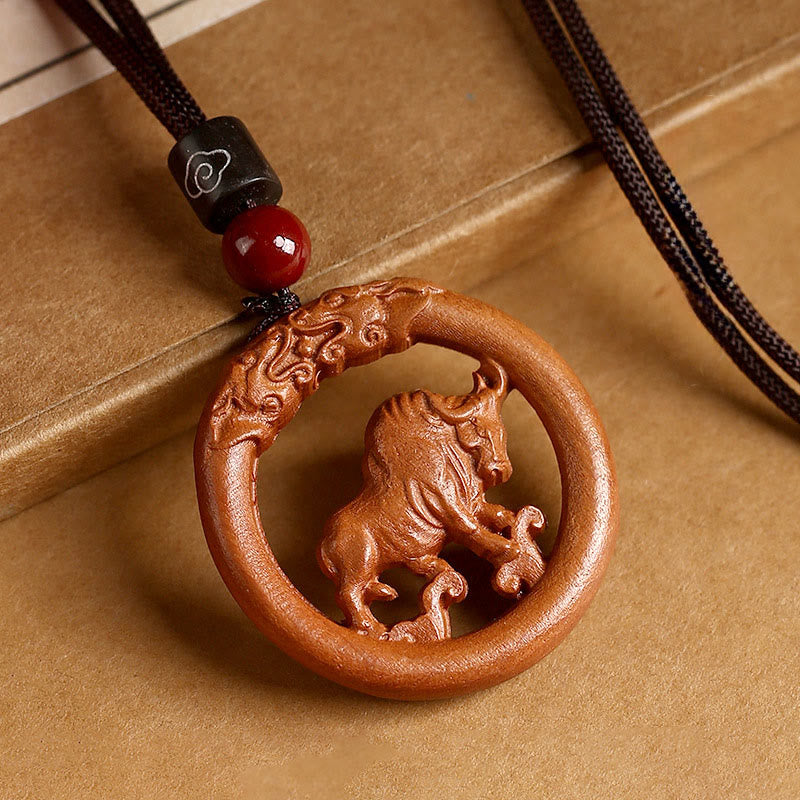 Buddha Stones Peach Wood Chinese Zodiac Year of the Horse Ward Off Evil Spirits Necklace Pendants