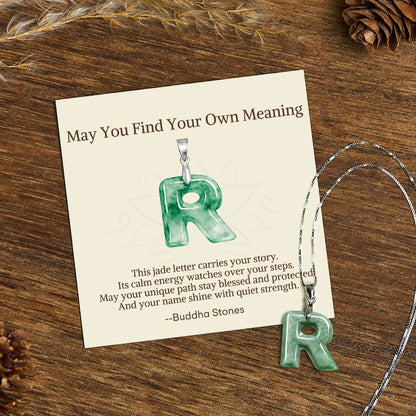 Buddha Stones "may You Find Your Own Meaning" Natural A-z Letter Jade 925 Sterling Silver Chain Necklace Includes Gift Message Card