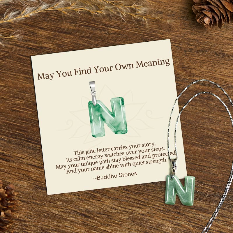 Buddha Stones "may You Find Your Own Meaning" Natural A-z Letter Jade 925 Sterling Silver Chain Necklace Includes Gift Message Card