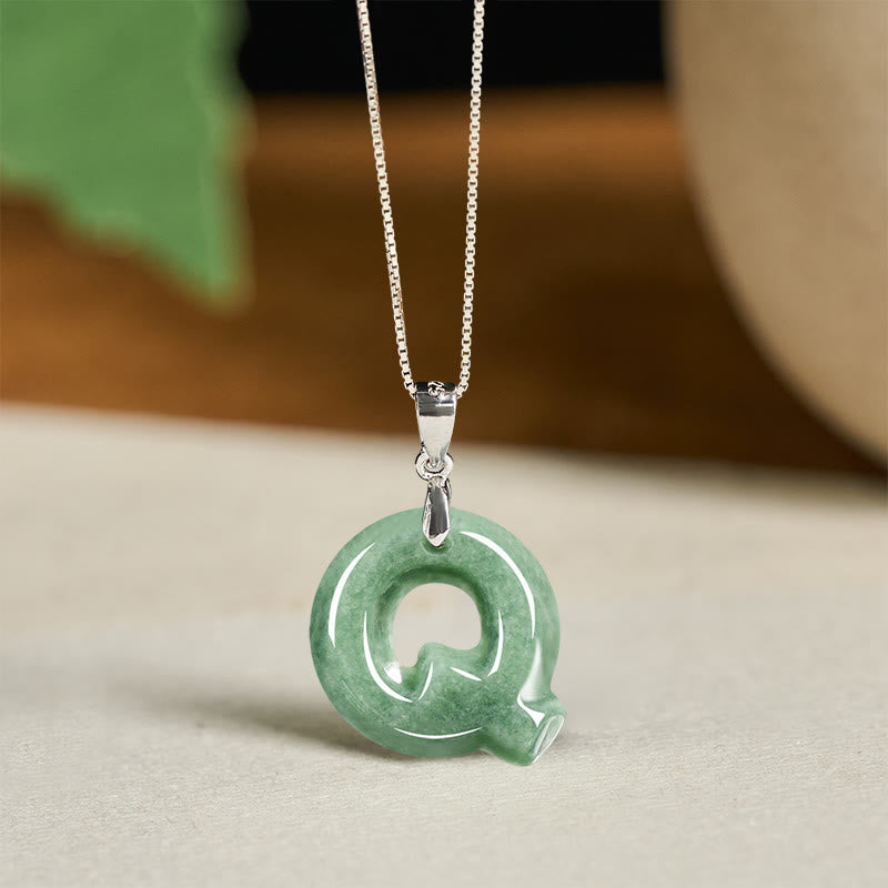 Buddha Stones Natural A-z Letter Jade 925 Sterling Silver Silm Chain Prosperity Necklace Pendant