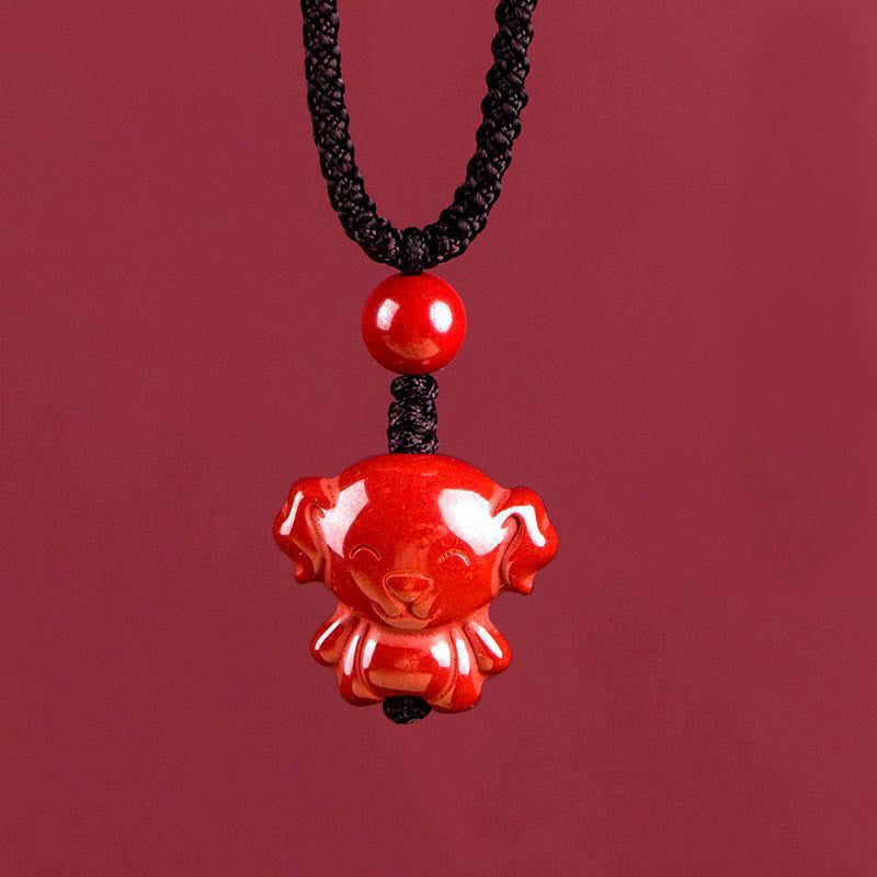 Buddha Stones Year of the Horse Chinese Zodiac Engraved Design Cinnabar Blessing Rope Necklace Pendants