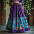 Vintage Floral Embroidered Pattern Art Linen Blend Skirt elevenforest