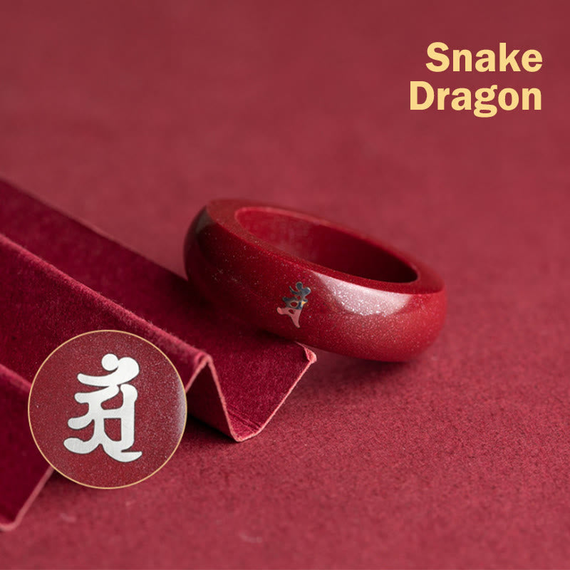 Buddha Stones Chinese Zodiac Year of the Horse Cinnabar Blessing Ring