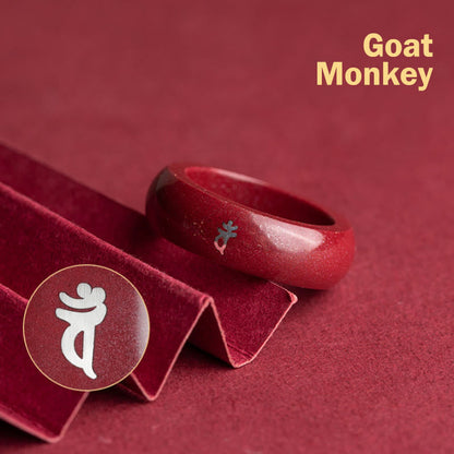 Buddha Stones Chinese Zodiac Year of the Horse Cinnabar Blessing Ring