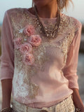 Elegant Boho Roses Embroidered Lace Comfy Linen Shirt elevenforest