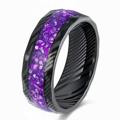 Buddha Stones Faceted Natural Inlay Titanium Steel Strength Ring