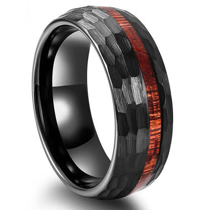 Buddha Stones Hammered Texture Inlay Tungsten Steel Endurance Ring