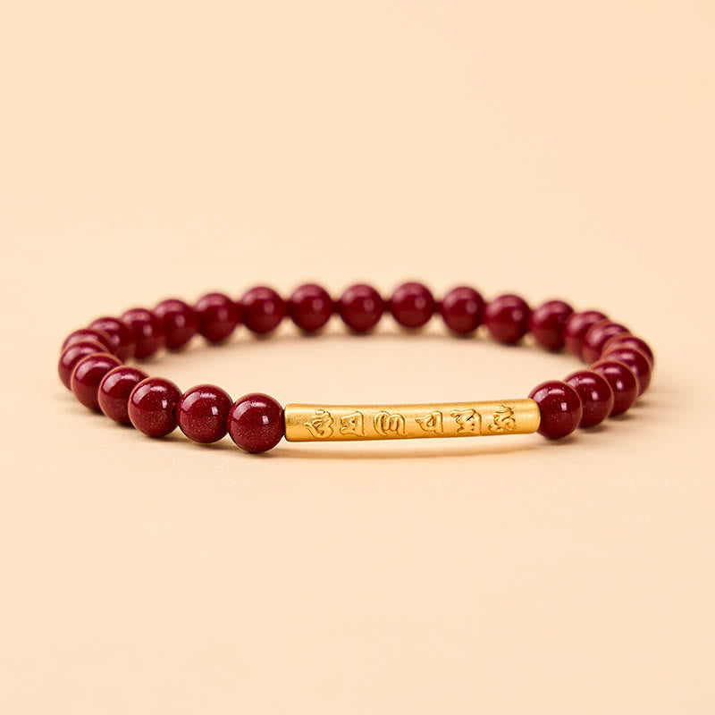 Buddha Stones Cinnabar 999 Sterling Silver Om Mani Padme Hum Wisdom Bracelet