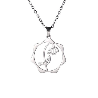 Buddha Stones Titanium Steel Birth Flower Lotus Enlightenment Pendant Necklace