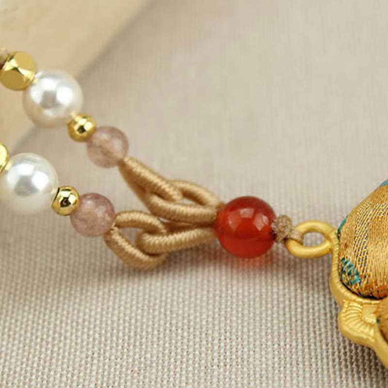 Buddha Stones Song Brocade Four-leaf Clover Luck Necklace
