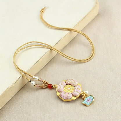 Buddha Stones Song Brocade Four-leaf Clover Luck Necklace