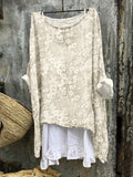 Comstylish Vintage Lace Embroidered Linen Blend Flowy Tunic