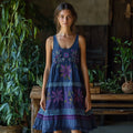 Vintage Bohemian Floral Embroidery Linen Mini Dress elevenforest