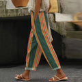 Comstylish Women's Vintage Stripe Art Linen Casual Pants