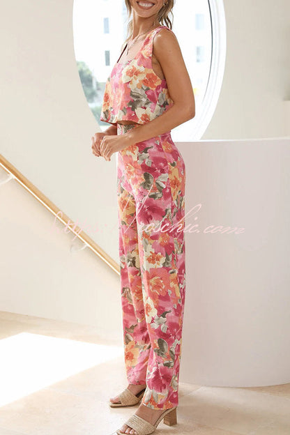 Truly Darling Square Neck Tank and High Rise Wide Leg Pants Set