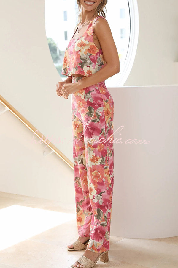 Truly Darling Square Neck Tank and High Rise Wide Leg Pants Set