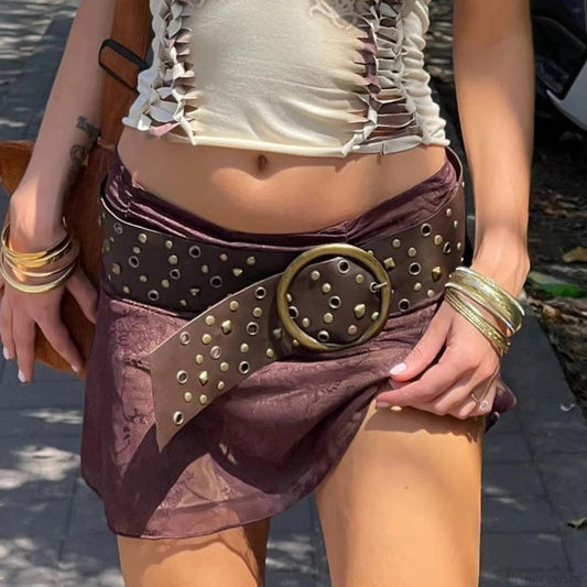Dark Leather Studded Clasp Belt