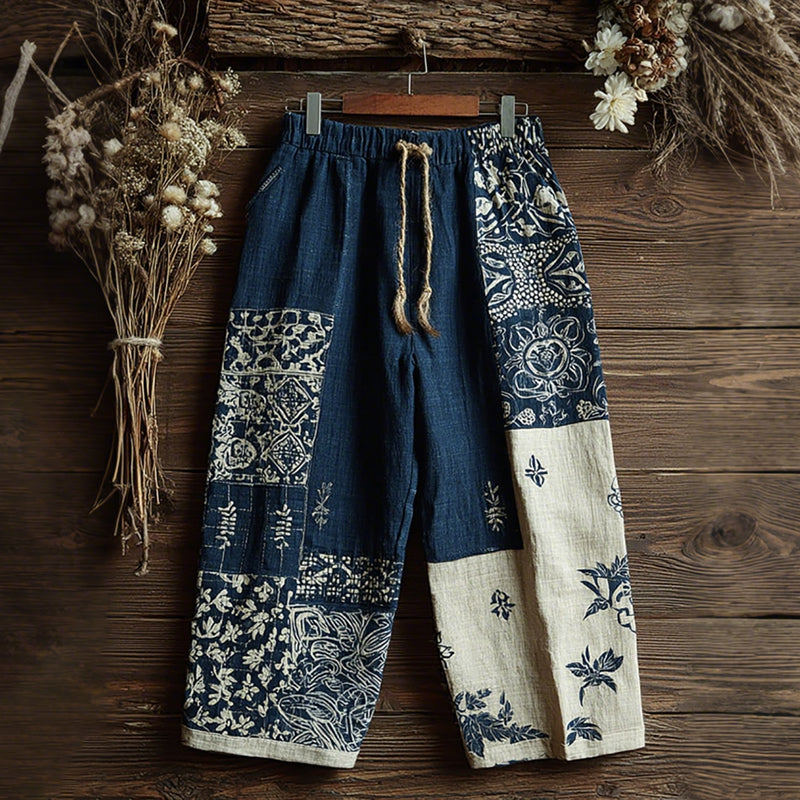 Women's Japanese Art Patchwork Print Comfy Pants elevenforest