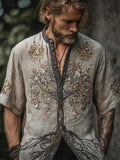 Men's Vintage Boho Floral Tree Of Life Embroidered Linen Shirt elevenforest