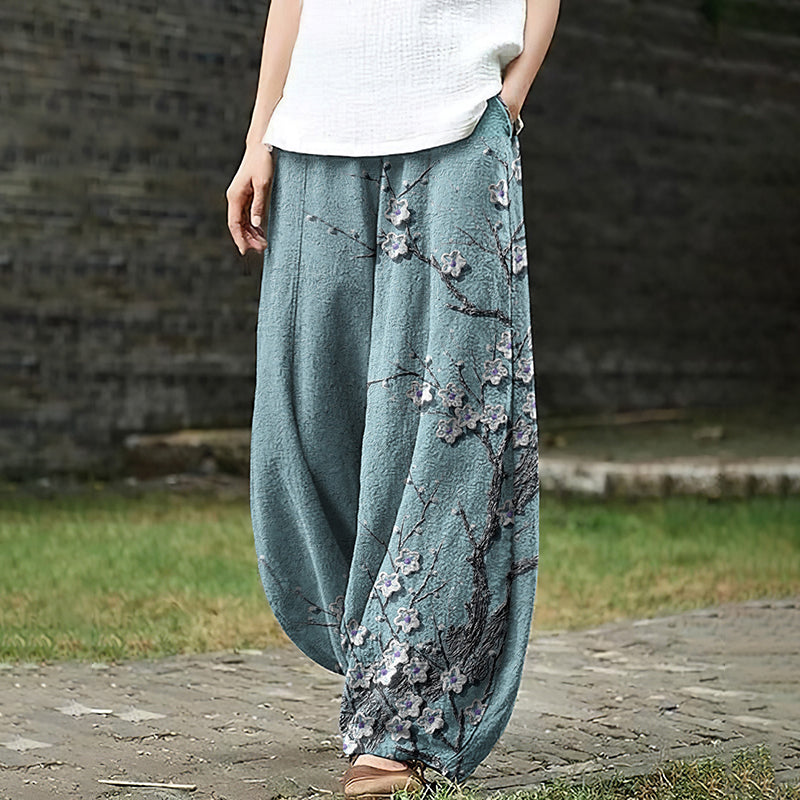 Women's Japanese Art Blossom Pocket Loose Casual Pants elevenforest
