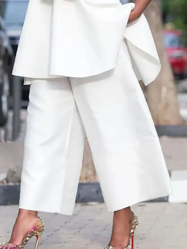 High Waisted Loose Pockets Color Pants Trousers