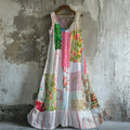 Boho Vintage Floral Women's Linen Vest Maxi Dress elevenforest