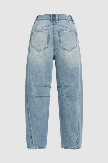 Distressed Contrast Mid Waist Denim Jeans
